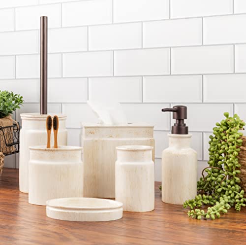 Creative Scents Rustic Luxe Beige 6 Piece Bathroom Accessories Set | Includes Toilet Brush and Holder, Tissue Box Cover, Soap Dispenser, Toothbrush Holder, Tumbler Cup & Soap Dish - style: 6 Piece Set