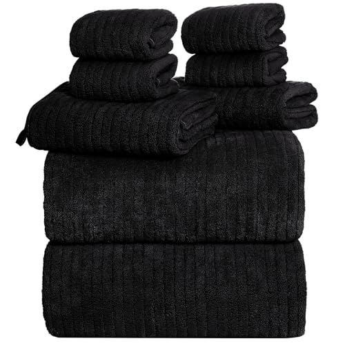 Oversized Bath Towels 8 Piece Towel Set, 2 Extra Large Bath Sheets, 2 Hand, 4 Washcloths, Luxury Soft Super Absorbent Thick Shower Towels for Bathroom, Spa & Hotel, Quick Dry, Black - color: Black, style: 8 Piece Towel Set