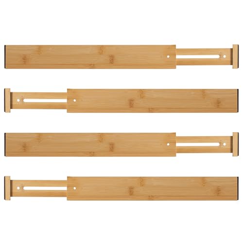 4 Piece Bamboo Expandable Drawer Dividers Adjustable Spring Loaded Organizers for Kitchen Utensils Clothes and Makeup Tools Perfect for Home Organization in Bedroom Bathroom Dresser & Desk - size: 4 Piece