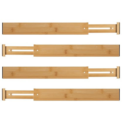 4 Piece Bamboo Expandable Drawer Dividers Adjustable Spring Loaded Organizers for Kitchen Utensils Clothes and Makeup Tools Perfect for Home Organization in Bedroom Bathroom Dresser & Desk - size: 4 Piece