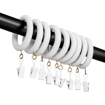 White Curtain Clip Rings with Hooks – Polished Shower & Drapery Rings – 2.5 Inch Outer, 1.75 Inch Inner Diameter – Set of 96 - size: 1.75" Inner Diameter