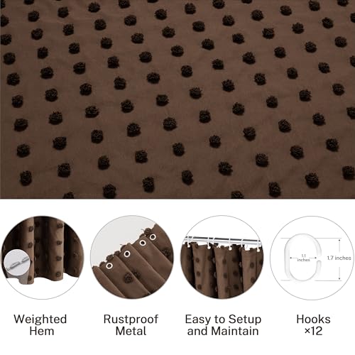 Siiluminisoy Brown Shower Curtain Woven Fabric Shower Curtain, 72" x 72" Cute Shower Curtains with Pleat Puffs Tufted Textured Modern Farmhouse Shower Curtain for Bathroom, Machine Washable - color: Brown, size: 72"W x 72"L (Pack of 1)