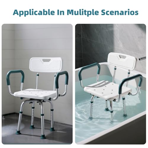 Swive Shower Chair with Arms and Back, 400 lbs Heavy Duty Shower Seat for Inside Shower Stall and Bathtub, Height Adjustable Safety Bath Seat for Elderly, Adults, Handicap and Disabled - size: 400lbs Shower Chair