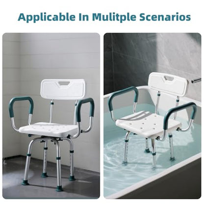 Swive Shower Chair with Arms and Back, 400 lbs Heavy Duty Shower Seat for Inside Shower Stall and Bathtub, Height Adjustable Safety Bath Seat for Elderly, Adults, Handicap and Disabled - size: 400lbs Shower Chair