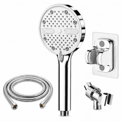 High Pressure Shower Head, Stick-on Low Mount Wall Bracket, Chrome | 5 Spray Modes, Water-Saving, 360° Adjustable Bracket, For Low Water Pressure Home, RV, Bathroom, Fix Firmly Kid-Friendly - color: Chrome