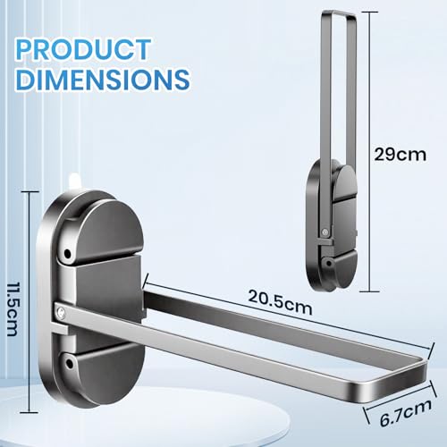 Foldable Suction Towel Bar, No Drill Stainless Steel | Heavy-duty bathroom towel holder for towels and robes. Fits tile, glass, mirrors & RV. Reusable, rustproof and residue-free - color: Silver Black