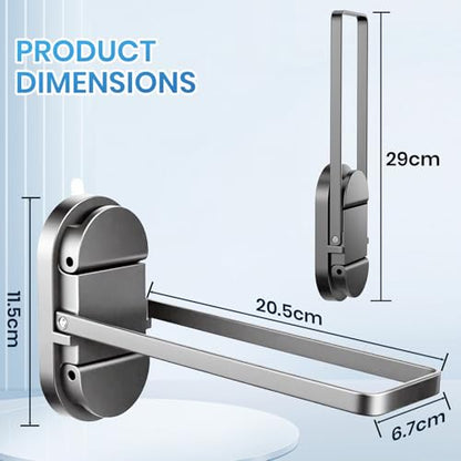 Foldable Suction Towel Bar, No Drill Stainless Steel | Heavy-duty bathroom towel holder for towels and robes. Fits tile, glass, mirrors & RV. Reusable, rustproof and residue-free - color: Silver Black