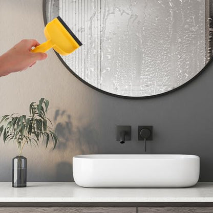 SHERCHPRY Mini Silicone Bathroom Squeegee Water Wiper for Shower Glass Doors and Mirrors, Compact Yellow Window Cleaner with Portable Handheld Design for Sink and Car Mirror Cleaning