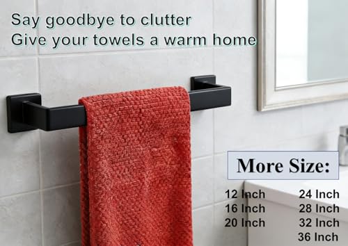 20 Inch Bathroom Towel Bar SUS304 Stainless Steel Matte Black Towel Holder Wall Mounted Heavy Duty Towel Rack Bathroom Towel Rod Modern Square Base Design(1, Matte Black, 20 Inch) - color: Matte Black, size: 20 Inch