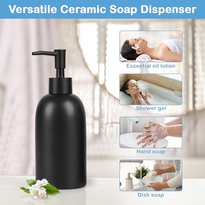 Natheeph Soap Dispenser for Bathroom/Kitchen Fill Hand Soap/Dish Soap, 14OZ | Soap Pump Dispenser Bottle, Ceramic Soap Dispenser Refillable Shampoo/Lotion/Liquid/Detergent for Bathroom/Kitchen (Black) - color: Black