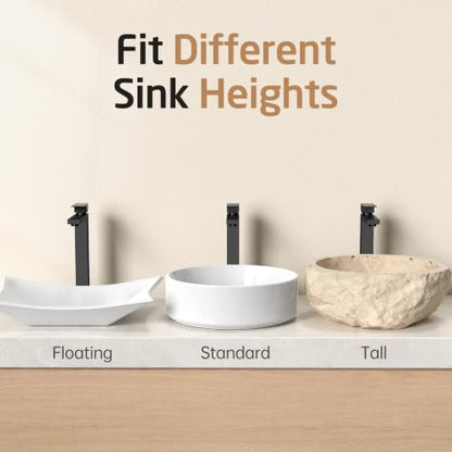 KES Vessel Sink Faucet, Black Bathroom Faucets, Tall Bathroom Faucets with Sink Drain with Overflow, L3156BLFF12-BK-C1 - color: Black, style: w/ Drain (WITH Overflow) - TALL Faucet