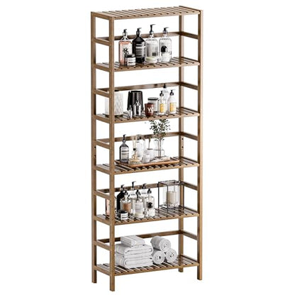 HITNET Bookcase, Bamboo Bookshelf, 6-Tier Adjustable Tall Open Book Shelf, Free Standing Storage Shelves Organizer, Flower Plant Display Stand, Walnut - color: Walnut