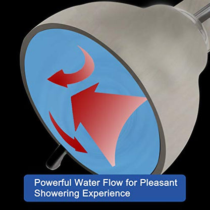 YOO.MEE High Pressure Fixed Shower Head, 3-Spray, Brushed Nickel | Fits Low-pressure Condition, Increase Showering Pressure, Wall Mount Installation