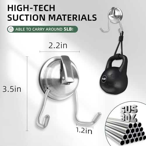 Stainless Steel Suction Cup Hooks for Shower, Bathroom, Kitchen, Glass Door, Mirror, Tile – Loofah, Towel, Coat, Bath Robe Hook Holder,(2-PCS),Brushed Silver - color: Brushed Silver