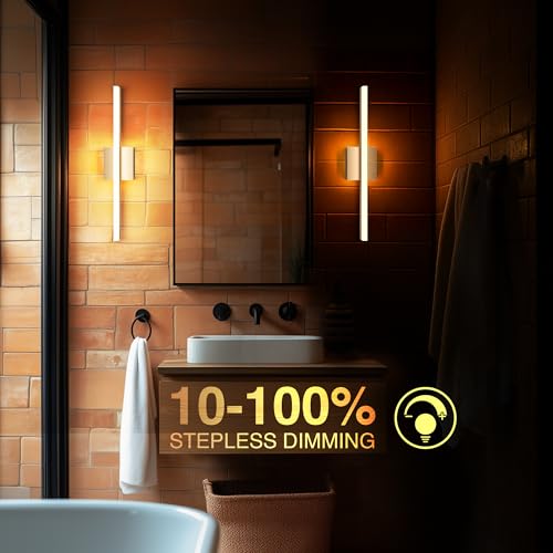 ZAGO 24 Inch Bathroom Linear Vanity Light Fixtures Over Mirror - LED Modern Wall Mounted Adjustable Hardwired Picture Lighting Bar with 5CCT Switchable, ETL & Damp Rated, Chrome, 2 Packs - style: Fixed-Chrome