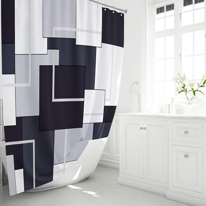 54 x 78 Modern Geometric Waterproof Fabric Shower Curtain Set, Black | Narrow Long, Premium Polyester, Weighted Hem, 10 Plastic Hook, Vibrant Color, Wrinkle-resistant, Quick-Dry, Machine Washable - color: Black, size: 54"W x 78"L (Pack of 1)