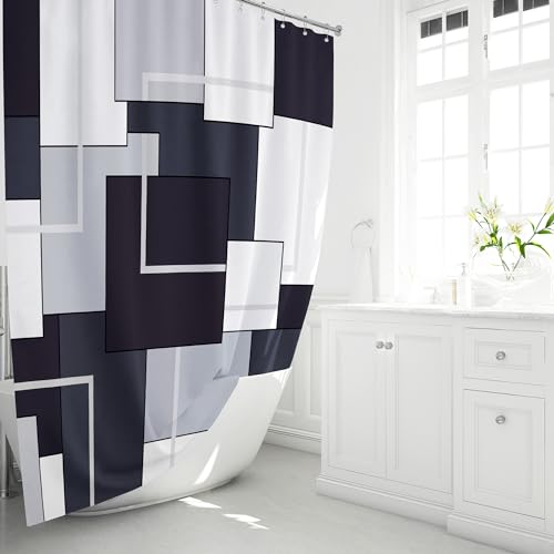 72x78 Long Modern Geometric Waterproof Fabric Shower Curtain, Black | Tall Size, Premium Polyester, Weighted Hem, 12 Plastic Hook, Vibrant Color, Wrinkle-resistant, Quick-Dry, Machine Washable - color: Black, size: 72"W x 78"L (Pack of 1)