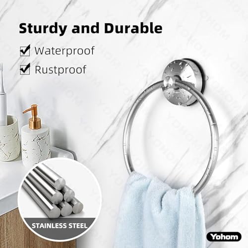 YOHOM Suction Cup Towel Ring Hand Towel Holder for Bathroom Vacuum Suction Washcloth Holder Dish Towel Hanger for Shower Wall No Drill Stainless Steel Brushed Finish, 2 PCS - color: 2 Brushed