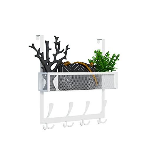 Kaiferty Over The Door Hooks Organizer,Coat Rack with 12 Hooks and 2 Mesh Baskets,Back of Door Storage Organizer for Bathroom,Bedroom,Kitchen,Office (1 Upgrated Baskets-White) - color: 1 Upgrated Baskets-White