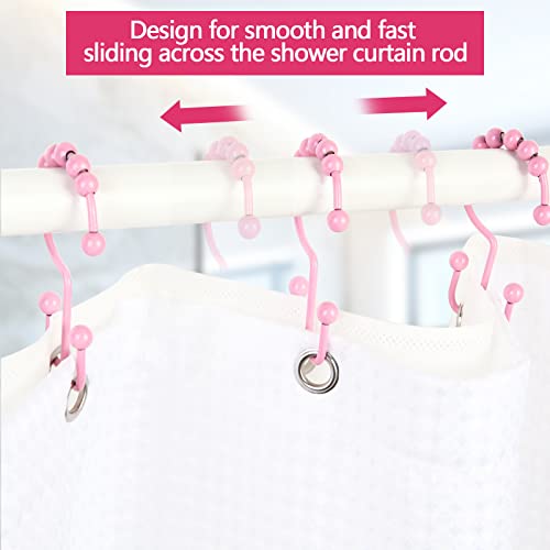 Shower Curtain Hooks,304 Stainless Steel Shower Rings for Bathroom,Double Glide Shower Hooks for Bathroom Shower Curtain Rods Curtains,Set of 12 Hooks,Light Pink（Shower Curtain Hooks Style A ） - color: Light Pink（shower Curtain Hooks Style a ）