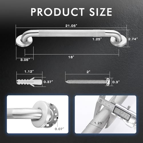 Grab Bars for Shower Safety Anti Slip Handrail for Seniors 18 Inch | 304 Stainless Steel Handicap Grab Bar, Shower Handle with Knurled Grip, Holds up to 500 lbs for Bathtub, Toilet, Stairway - size: 18 Inch