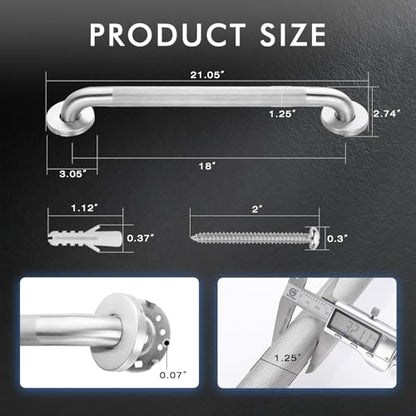 Grab Bars for Shower Safety Anti Slip Handrail for Seniors 18 Inch | 304 Stainless Steel Handicap Grab Bar, Shower Handle with Knurled Grip, Holds up to 500 lbs for Bathtub, Toilet, Stairway - size: 18 Inch