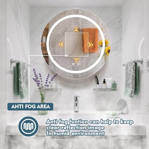 Round Medicine Cabinet with Light,3 Color Temperature,Dimmer,Defogger,32inch,White - color: White, size: 32inch