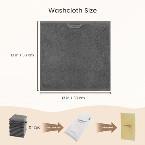 12-Pack Cotton Washcloths for Bathroom with Hanging Loops, Gray | Soft washcloths for face cleansing, shower use, guest bathrooms, and daily wash-day rotation, OEKO-TEX certified, easy care - color: A02: Grey