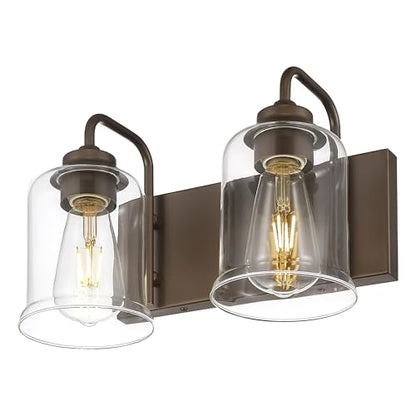 zeyu Oil Rubbed Bronze Bathroom Light Fixtures, 2-Light Bath Vanity Light, 12.5 Inch Farmhouse Wall Sconces with Clear Glass Shade, ZSL72B-2W ORB - color: Oil-Rubbed Bronze, size: 2-Light