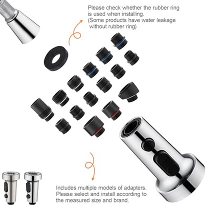 TIORIY Kitchen Faucet Spray Head Replacement with 15 Adapters, Plastic Spray Nozzle for Kitchen Faucet 3 Modes, Compatible with American Standard Faucets, Pause Mode (Chrome) - color: Chrome, style: Pause