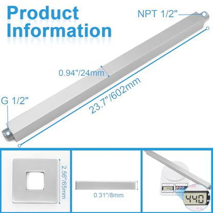 Shower Arm with Flange 24 Inches Ceiling Mount Square Straight Extender Extension Pipe Replacement, Extra Long Shower Arm For Fixed Rain Shower Head or High Ceiling, Brushed Nickel - color: Brushed Nickel, style: 24inch