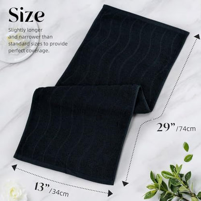 Hand Towels with Wavy Jacquard - Black Face Towels for Bathroom, 2 Piece | Cotton, 13x29 Inches - color: Black