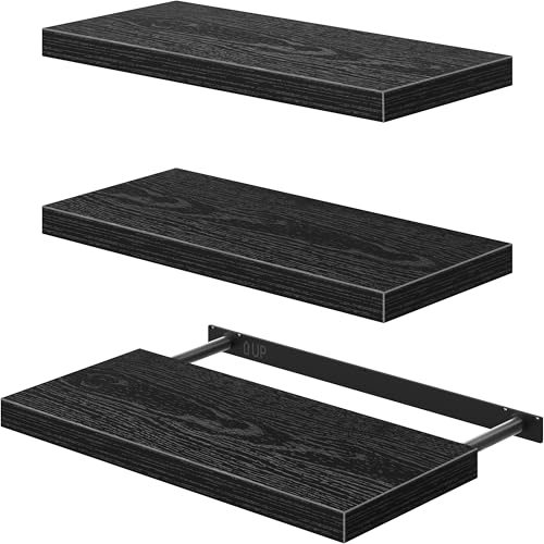 QEEIG 10" Deep Floating Shelves for Wall - 10 x 24 inch Book Shelf Bathroom Bedroom Kitchen Living Room Hanging Bookshelf Farmhouse Set of 3, Black (025-60B3) - color: B. Black, size: 23.6" x 10"