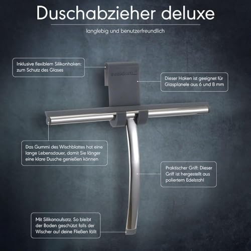 Sealskin Deluxe Shower Squeegee, Glass Wiper for Shower and Window, Practical Squeegee with Flexible Silicone Holder, Polished Stainless Steel Handle, Silver