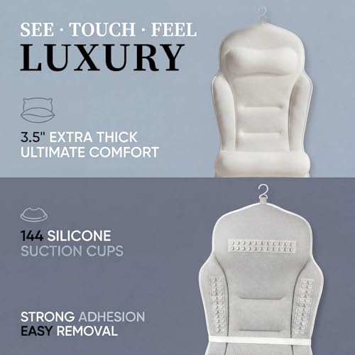 Full Body Bath Pillow for Bathtub, Adjustable Bathtub Pillows, White | Head & Neck Support, Extra Long Thick Bathtub Cushion with 192 Non-Slip Power Suction Cups, Spa Bathing Present (52" x 17")