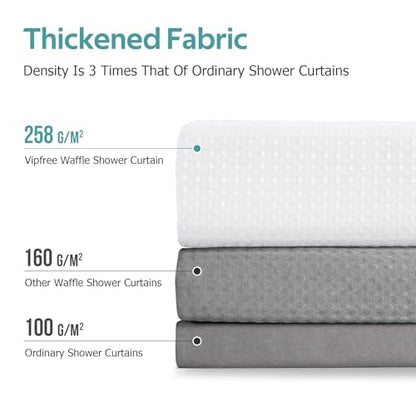 3 in 1 Shower Curtain Set, Waffle Shower Curtain and Liner Set with 6 Double Sided Shower Curtain Hooks, 258GSM Luxury Weighted Cloth Shower Curtain for Shower Stall, 36 W x 72 H, White - color: White, size: 36"W x 72"L (Pack of 1)