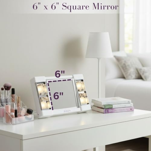 JERDON Lighted Makeup Mirror with 3X Magnification - White - J1010 | Two-Sided 6" x 6" Square Frame, Glare-Free Lighting