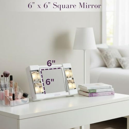 JERDON Lighted Makeup Mirror with 3X Magnification - White - J1010 | Two-Sided 6" x 6" Square Frame, Glare-Free Lighting