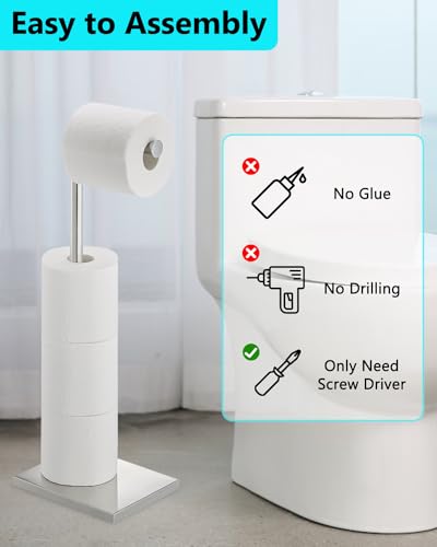 Toilet Paper Holder Stand, Free Standing Toilet Paper Holder with 4 Rolls for Bathroom, Weighted Base Toilet Paper Stand, Chrome - color: Chrome