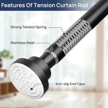 ENJOYBASICS 2 Pack Tension Curtain Rod, 32-54" Adjustable, Stable, Black | Secure Hold with Strong Spring & Non-Slip Ends, No-Drill, No Tools, Sag-Resistant, Waterproof, Fits Windows, Showers & Closet - color: Black, size: 32-54"