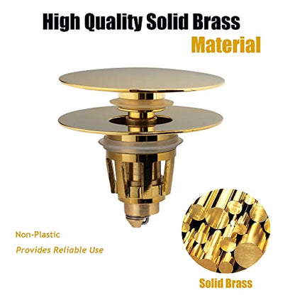 Universal Bathroom Sink Drain Stopper, Fits Most Pop-Up Drains for Vessel Sink Lavatory Vanity, Sink Drain Strainer with Detachable Hair Catcher, Tested by Plumber in US (Polished Brass) - color: Polished Brass