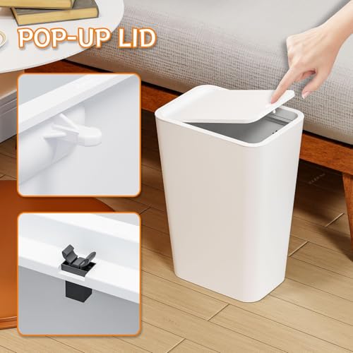 Yieach 12L White Slim Bathroom Trash Can with Lid,3.17 Gallon Pet/Dog Proof Kitchen Trash Can,Rectangle Thin Garbage Can,Covered Waste Basket,Narrow Small Plastic Trashcan for Room,Bedroom,Office,1PCS - color: White, size: 12L - 1 PACK