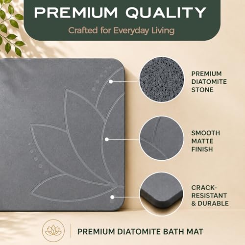 Stone Bath Mat, Diatomaceous Earth, Quick Dry - West Lotus | Non-Slip, Stone Bath Mats for Bathroom, Diatomite, 23.6"x15.4", Luxury Bath Mat - color: West Lotus