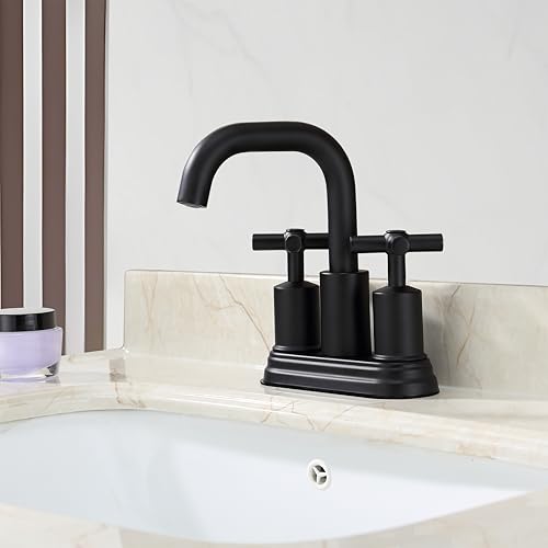 Two Handle Lavatory Faucet 4-inch Centerset Bathroom Sink Faucets with Drain Assembly for 3 Hole Sink Matte Black Finish DF-4303CCH-MT Duttao - color: Matte Black
