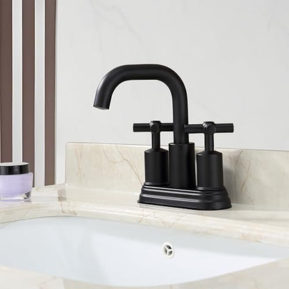 Two Handle Lavatory Faucet 4-inch Centerset Bathroom Sink Faucets with Drain Assembly for 3 Hole Sink Matte Black Finish DF-4303CCH-MT Duttao - color: Matte Black