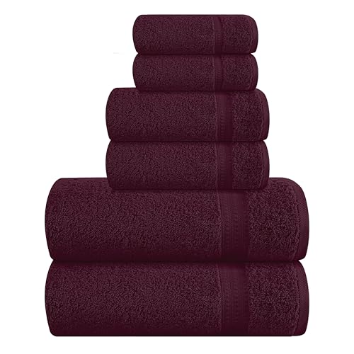 MyOwn 6 Piece Towel Set, 100% Combed Cotton - 2 Bath Towels, 2 Hand Towels, 2 Wash Cloths - 500 GSM Luxury Hotel Quality Ultra Soft Highly Absorbent Towel Set for Bathroom - Burgundy - color: Burgundy