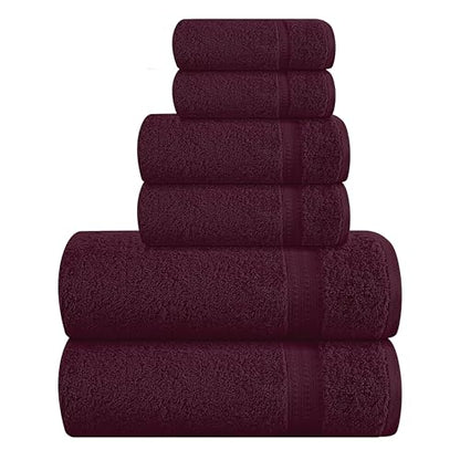 MyOwn 6 Piece Towel Set, 100% Combed Cotton - 2 Bath Towels, 2 Hand Towels, 2 Wash Cloths - 500 GSM Luxury Hotel Quality Ultra Soft Highly Absorbent Towel Set for Bathroom - Burgundy - color: Burgundy