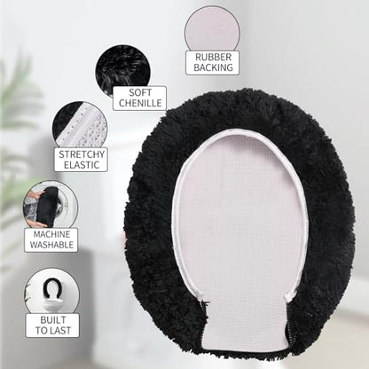 Soft Microfiber Toilet Lid Cover 17.5" x 15" Machine Washable | Solid Toilet Seat Cover Adjustable Rubber Backing Fits Most 16 -17.5" L x 14-16" W Round Oblong and Elongated Toilet Seat - color: Black