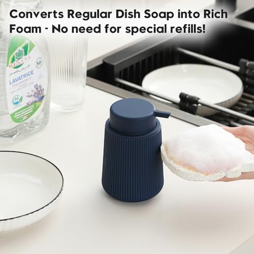 YAUKPH Striped Foaming Hand Soap Dispenser Navy Blue | with Leak-Proof Pump for Bathroom and Kitchen Countertop 11oz - color: Blue, size: Foaming Dispenser
