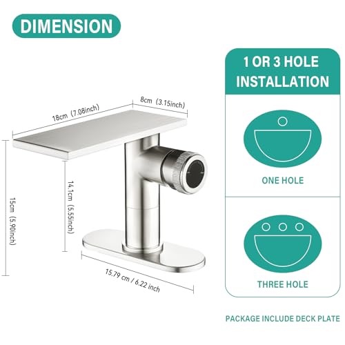 becola Modern Bathroom Sink Faucet， Brushed Nickel Vessel Sink Faucet，Single Hole Cold and Hot Basin Mixer Faucet for Bathroom Sink，Single Handle Vanity Faucet with Adjust Knobs and Deck Plate - color: Brushed Nickel, size: low